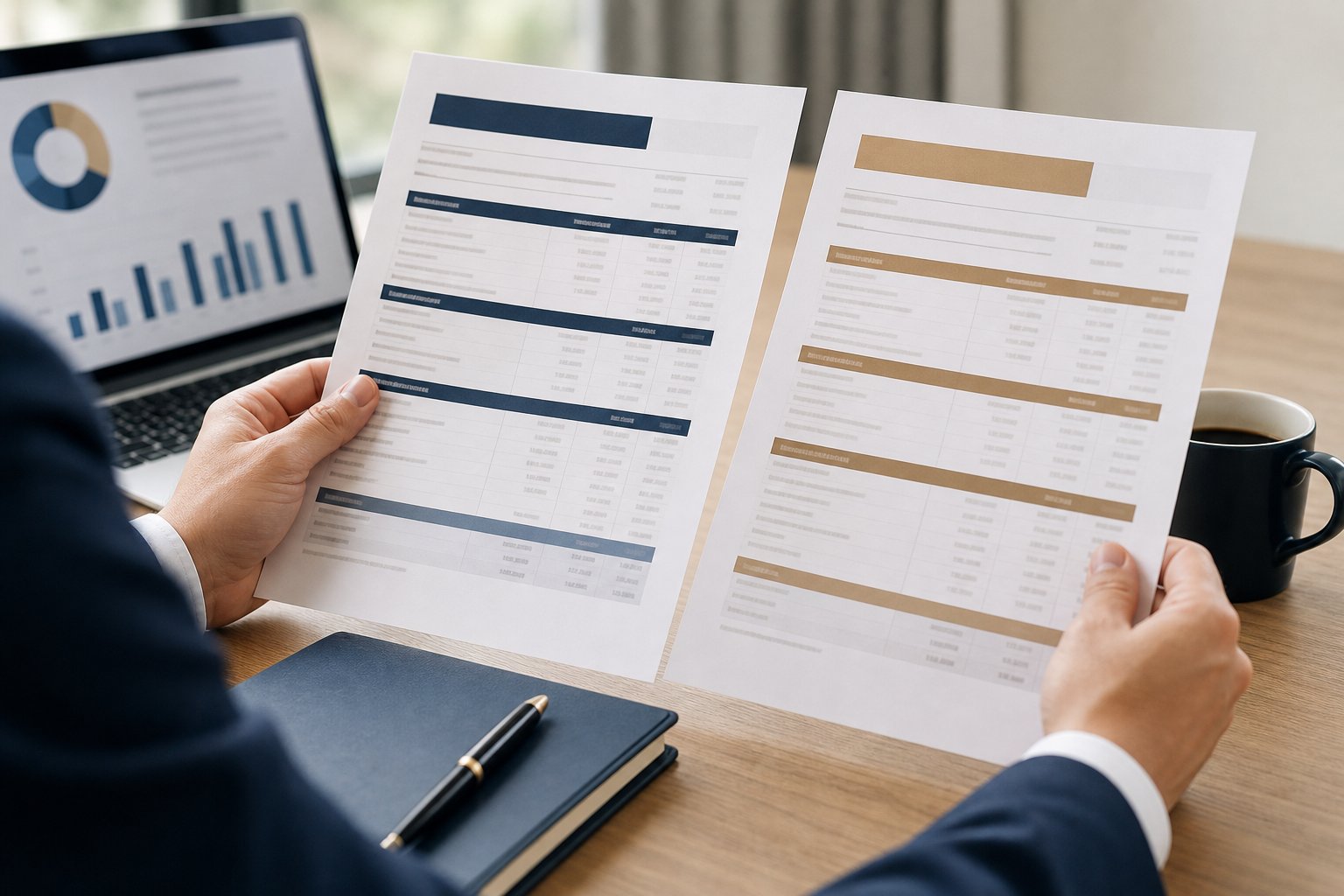 Two insurance quote documents being compared side by side at a desk